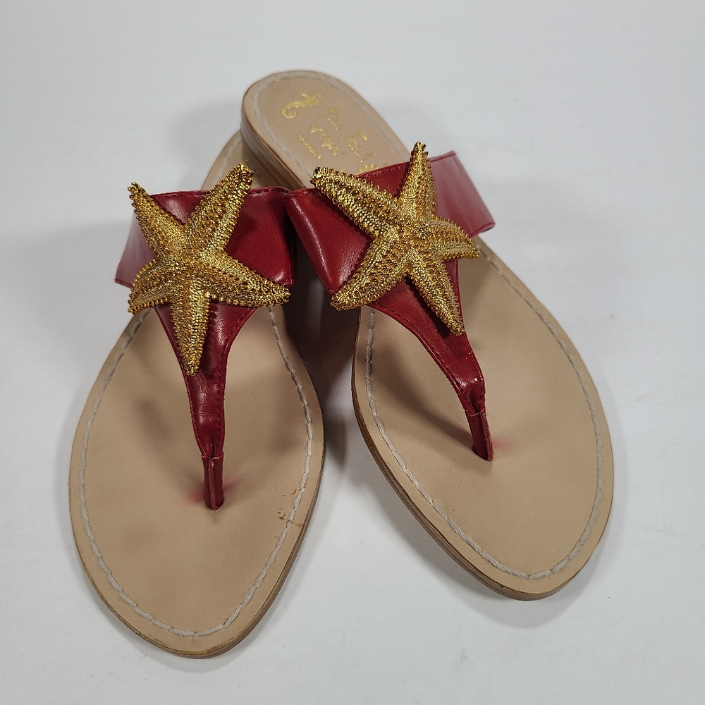 Miss Trish Red Leather Gold Starfish Sandals Women's Size 6.5